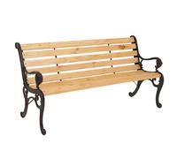 Banc De Jardin Hwc-O25, Banc 3 Places En Bois Et Fonte, 164 Cm Naturel Marron