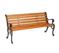 Mendler Banc de Jardin HWC-O25, Banc 3 Places en Bois et Fonte, 164 cm Teck