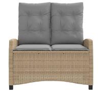 Banc de jardin inclinable avec coussins beige en polyrotin | Dossier réglable, cadre en acier, housses lavables, capacité de 110 kg