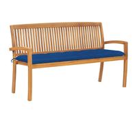 Banc De Jardin Meuble De Patio D'extérieur Terrasse Empilable Et Coussin 159 Cm Bois De Teck Massif Helloshop26 02_0011698 Multicolore