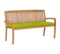Banc De Jardin Meuble De Patio D'extérieur Terrasse Empilable Et Coussin 159 Cm Bois De Teck Massif Helloshop26 02_0011687 Multicolore