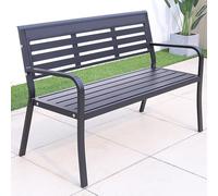 Banc de jardin moderne en métal pour 2 à 3 personnes, siège de terrasse avec dossier et accoudoirs, mobilier de porche élégant pour parcs et jardins (noir)