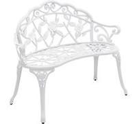 casa.pro Banc de Jardin Design Classique Romantique pour Jardin Terasse Patio Extérieur Résistant aux Intempéries Fonte Aluminium 99 x 54 x 78 cm Blanc