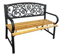 Banc de jardin noir NERINA avec bois laqué et pieds en fonte, largeur 118 cm Noir, Marron