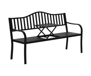 Banc de jardin Outsunny 2-3 places en métal, banc d'extérieur avec tablette relevable, dossier à lattes et accoudoirs, pour balcon extérieur et terrasse, 150 x 58,5 x 90 cm, noir