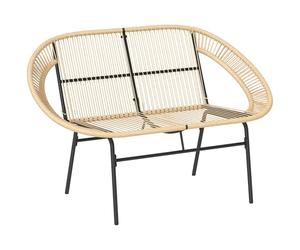 Banc de jardin Outsunny 2 places en polyrattan, résistant aux intempéries Banc en design rotin tressé, résistant aux UV Meuble de jardin avec dossier, banc de parc supportant une charge de 260kg, pour