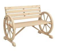 Banc de Jardin - Outsunny - 3 places - Style Rustique Chic - accoudoirs Roues Charette - en bois - effet bois naturel