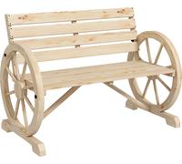 Banc de jardin Outsunny Banc de jardin 2 places Banc en bois Banc de parc au design de roue de chariot, banc avec accoudoirs de style campagnard pouvant supporter jusqu'à 240 kg Bois de sapin naturel