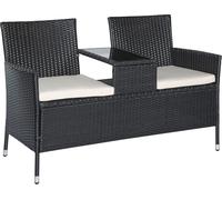 Banc de jardin Outsunny en poly rotin 2 places résistant aux UV Banc avec table supportant jusqu'à 240kg Banc de balcon pour jardin terrasse balcon 133x63x84cm, noir