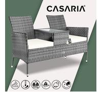 Banc de jardin CASARIA® en polyrotin 2 places avec coussins table intégrée 145 x 58 x 87 cm Salon de jardin extérieur gris