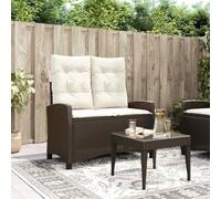 Banc de jardin réglable avec coussin en rotin synthétique marron | Rotin polyéthylène, housses amovibles et lavables, cadre en acier revêtu par pulvérisation, 110 kg par siège