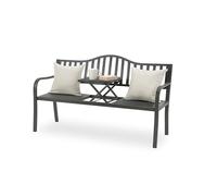 Banc de Jardin Relaxdays avec Table Pliante, 3 Places, Acier, H x l x P : 90 x 150 x 57,5 cm, Anthracite