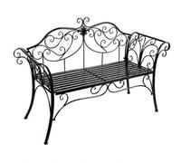 Banc de jardin rétro en métal, 2 places, design incurvé, 250 kg (noir) | Résistant aux intempéries, avec dossier et accoudoirs, montage facile, pour jardin, terrasse, balcon, cour