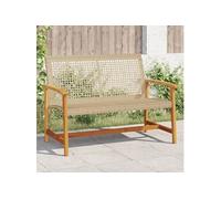 vidaXL Banc de jardin 112 cm – Dossier & accoudoirs, résine tressée et bois d'acacia, beige