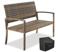 Banc de jardin - TECTAKE - Banc à deux places Résistant aux intempéries MURAT Tressage en polyrotin haut de gamm - Marron naturel