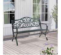 casa.pro Banc de Jardin d'Extérieur avec Accoudoirs Dossier Décoratif Confortable 3 Places pour Terrasse Balcon Cour Repos Résistant Capacité 300 kg Acier 127 x 53 x 79 cm Gris Foncé avec Patine Verte