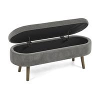 Banc de Lit Avec Coffre de Rangement En Chenille Gris Foncé - Avec Pieds En Bois - 20L - En Bois - Style Scandinave - 110X40X42