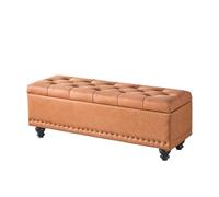 Banc de lit Banc de Rangement, Banc Ottoman, Moderne capitonné avec Boutons for Chambre à Coucher, Salon, Bout lit, Couloir - Grand Repose-Pieds charnières sécurité(Orange)