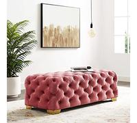 Banc de lit capitonné en velours luxueux avec boutons - Repose-pieds élégant pour l'entrée du salon - Design rectangulaire - Rose foncé - 100 x 50 x 40 cm