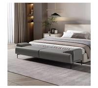 Banc de lit capitonné, tabouret ottoman élégant pour chambre à coucher et maquillage, repose-pieds en cuir avec accoudoirs, design moderne (gris, 150 x 45 x 45 cm)