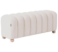 Banc de Lit Moderne à Rayures Tissu Bouclé Pieds en Bois Style Cottage Rétro Blanc Cassé Idyllwild