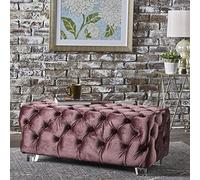 Banc de lit touffeté avec pieds en acrylique - Repose-pieds luxueux en velours pour décoration moderne