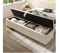 Banc de lit - TRUXEN8 - Rangement hydraulique - Velours côtelé beige - 165 x 38 cm