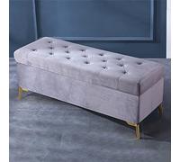 Banc de luxe en velours avec boutons en cristal, pouf moderne rembourré, repose-pieds capitonné pour chambre à coucher, entrée, gris, 99,1 x 43,2 x 45,7 cm