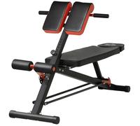 Banc de musculation 150L x 150l x 76H cm hauteur coussin abdominal réglable 7 niveaux dossier rembourré acier noir rouge