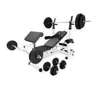 Banc de musculation complet avec haltères, barres et poids
