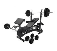 GORILLA SPORTS® Banc Musculation - Set Haltères 100kg, avec Support Barres d'Haltère, Butterfly - Banc d'Haltérophilie, Multifonction, Station, Gym