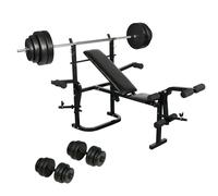Banc de Musculation Complet Pliable avec Haltère Long et Set d’Haltères vidaXL