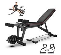 Banc de Musculation Développé Couché, Banc Abdominaux Inclinée, Banc de Musculation Réglable Dossier Inclinable en 5 Positions avec Extension Des Jambes, Fitness et Musculation Bandes de Résistance