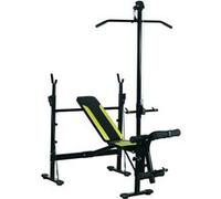 Banc de musculation Fitness entrainement complet dossier réglable cordes traction curler supports barre et haltères noir et jaune Noir G