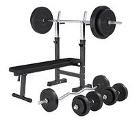 Banc de Musculation GS006 + Set haltères disques en Plastiques et Barres 97,5KG