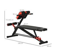 Banc de musculation multi-axes réglable Banc de fitness banc incliné Appareil pour abdominaux noir 64 x 146 x 73,5-85 cm pour un e