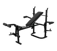 Banc de musculation noir pour l'entraînement de musculation à la maison, construction en acier durable avec pompes de banc, station curl et papillon et curl des jambes pour les muscles des bras, des