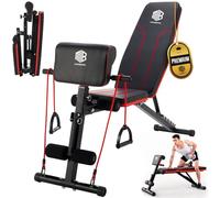 Banc de Musculation Pliable et Inclinable à 7 Positions -Banc Musculation Multifonction Abdominaux Capacité de 250 kg - Banc Musculation Complet Avec 2 Bandes D'entraînement et Coussin pour Biceps