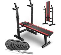 Banc de Musculation Pliable Hop-Sport HS-1080, Set d'haltères 69 kg, Disques de Poids en Fonte, Support Barre longue, Max. 270 kg