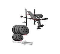 Banc de Musculation Pliable HS-1055 avec Pupitre de Curl, Papillon, Presse à jambes et Set d'haltères de 37 kg en plastique, disques de 31 mm et