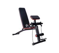 HOMCOM Banc de musculation pliable inclinable réglable 160L x 54l x 106H cm sangles élastiques + support haltères inclus acier noir rouge