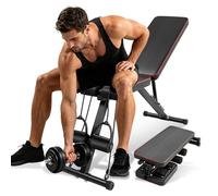 Banc de musculation réglable pliable de 362,9 kg avec bandes de résistance, banc d'entraînement incliné à plat avec extension de jambe et coussin de prédicateur, banc d'exercice multi-usage pour la