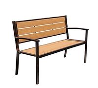 Banc de parc extérieur en fonte durable avec dossier et planche de siège en bois en plastique imperméable, idéal pour les jardins et les espaces publics