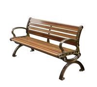 Banc de parc extérieur, lattes en bois de 150 cm avec cadre en alliage d'aluminium noir, mobilier de jardin de style traditionnel avec dossier incurvé, capacité de charge de 500 kg, construction