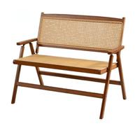 Banc de Patio en Bois Pliable 2 Places, Capacité 100 kg pour Salon | Banc de Jardin Extérieur Portable en Rotin avec Dossier et Accoudoirs, Aucune Installation Requise pour Cour