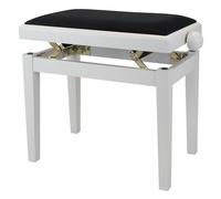 Banc de Piano Blanc Mat , Cuir Véritable Noir, Tabouret