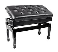 Banc de Piano en Cuir Duo, Hauteur réglable de 10 cm, avec Compartiment à Musique, Rembourrage en polyuréthane, supporte jusqu'à 180 kg, Noir (Taille Unique)
