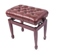 Banc de Piano en Cuir, Tabouret rembourré de Luxe réglable avec Coussin en polyuréthane Souple, Construction en Bois Dur Massif, Brun (Taille Unique Rouge)