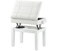 Banc de piano - HOMCOM - banc clavier réglable compartiment caché rembourré PU stable - bois massif - blanc