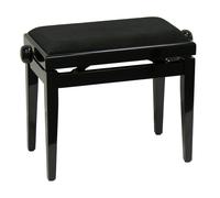 Banc de Piano Noir Brillant, Rembourrage en Tissu, Réglable en Hauteur